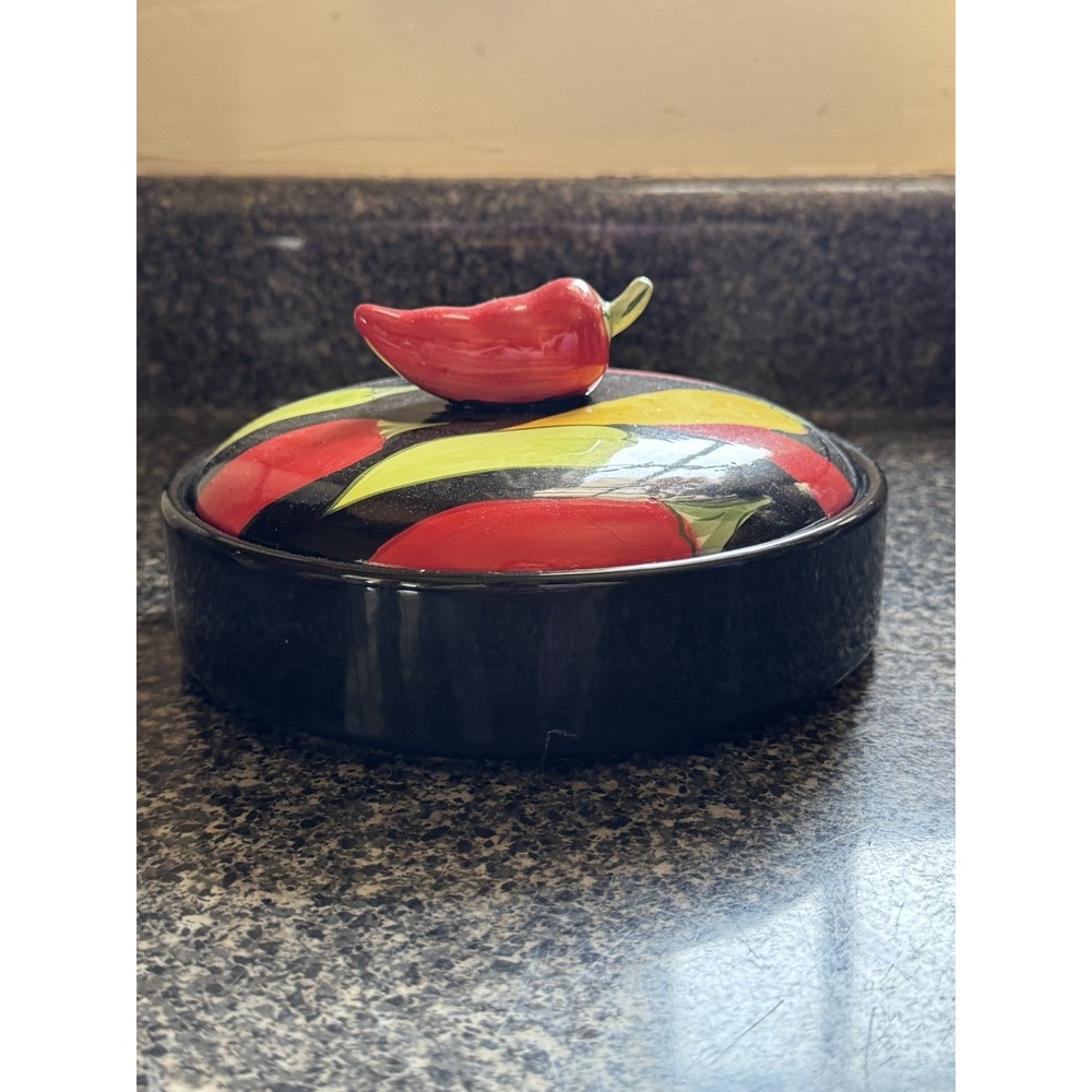 Vintage Giftco Hand Painted Ceramic Tortilla Warmer peppers